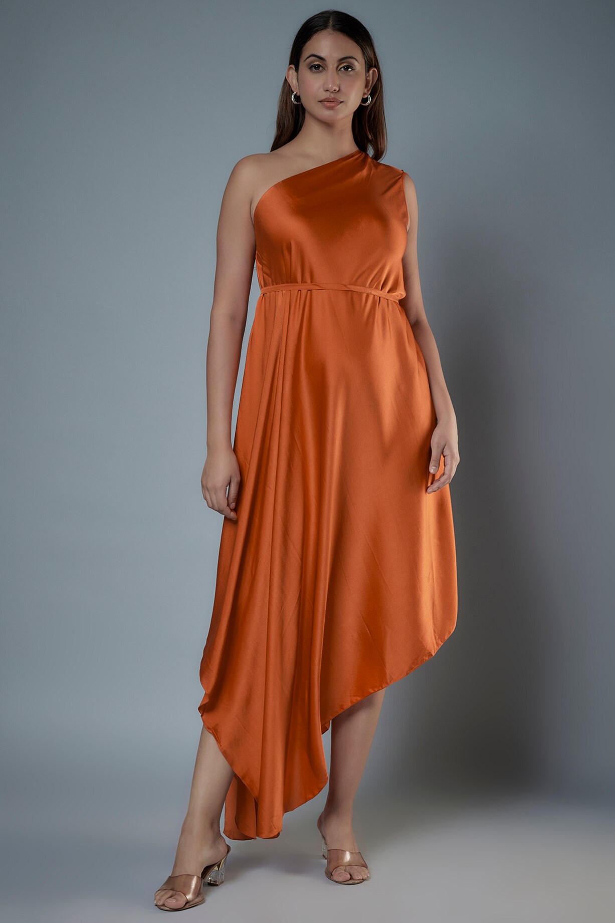 brown halter dress zara One Shoulder Satin Bridesmaid Dress