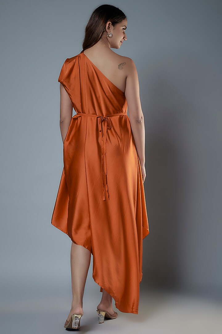 Orange Silk Satin One-Shoulder Vacation Dress by Stephany at Pernia's Pop Up Shop