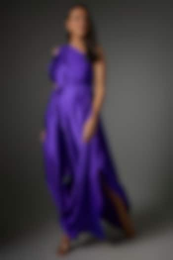 Purple Silk Satin One-Shoulder Dress by Stephany at Pernia's Pop Up Shop