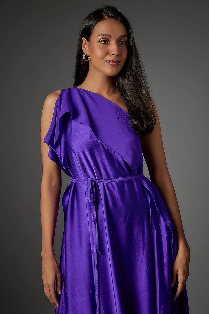 Purple Silk Satin One-Shoulder Vacation Dress by Stephany at Pernia's Pop Up Shop