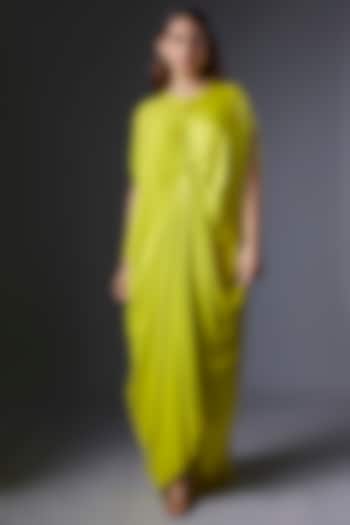 Green Silk Satin Georgette & Satin Georgette Maxi Cocktail Dress by Stephany at Pernia's Pop Up Shop