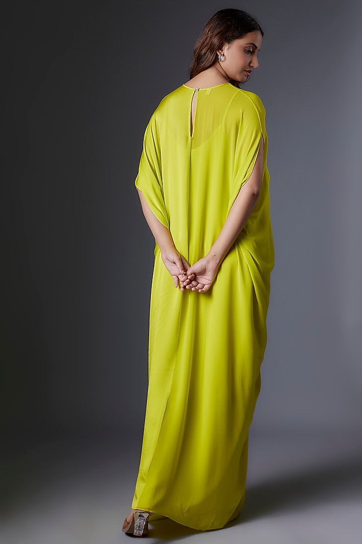 Green Silk Satin Georgette & Satin Georgette Maxi Cocktail Dress by Stephany at Pernia's Pop Up Shop