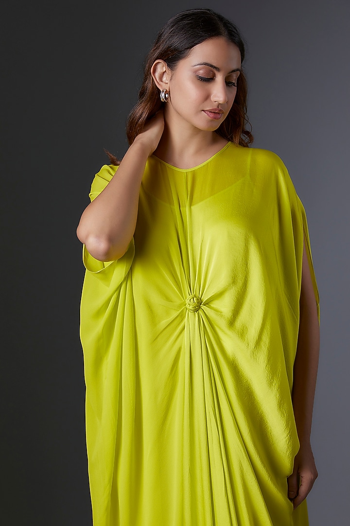 Green Silk Satin Georgette & Satin Georgette Maxi Cocktail Dress by Stephany at Pernia's Pop Up Shop
