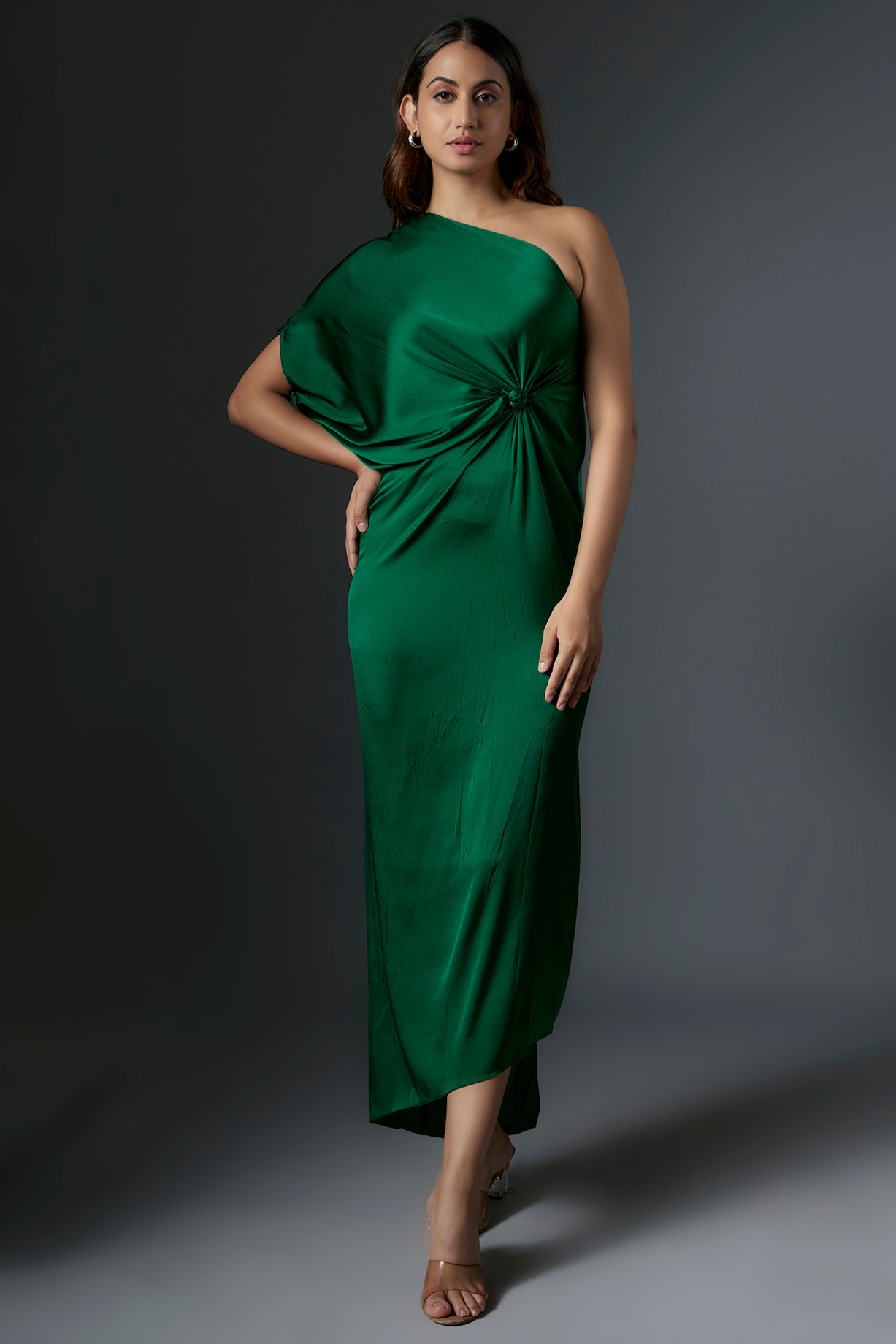 Green Silk Satin One-Shoulder Dress by Stephany at Pernia's Pop Up Shop 2026