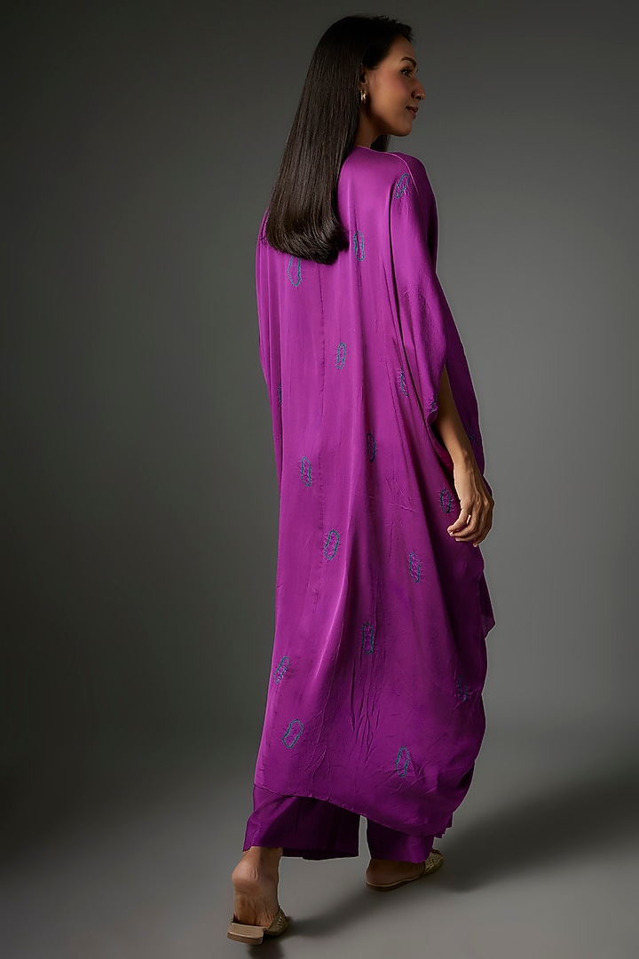 Purple Silk Satin Georgette Bandhani Printed Tunic Set by Stephany at Pernia's Pop Up Shop