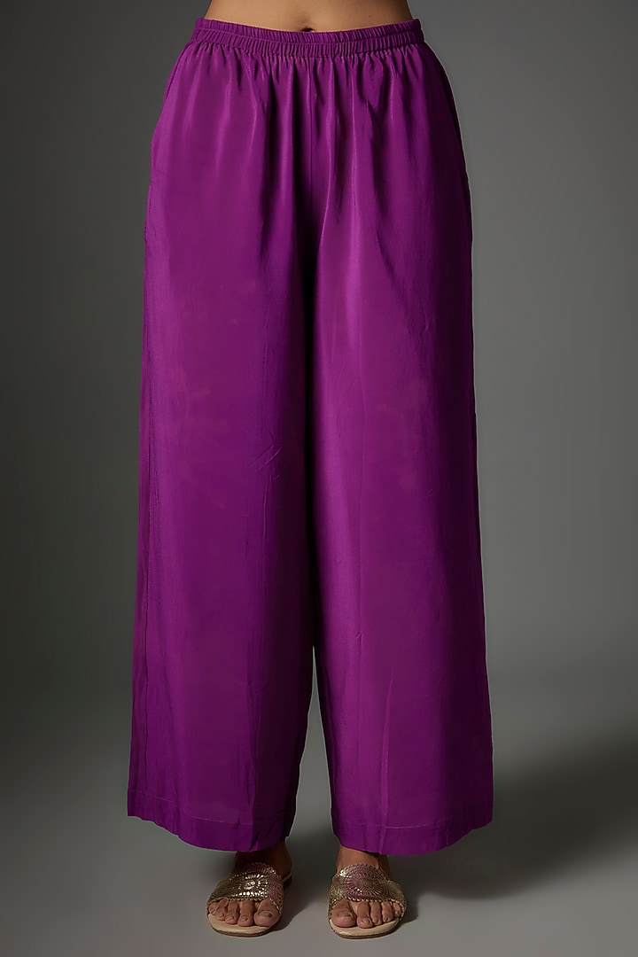Purple Silk Satin Georgette Bandhani Printed Tunic Set by Stephany at Pernia's Pop Up Shop