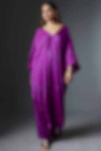 Purple Silk Satin Georgette Bandhani Printed Tunic Set by Stephany at Pernia's Pop Up Shop