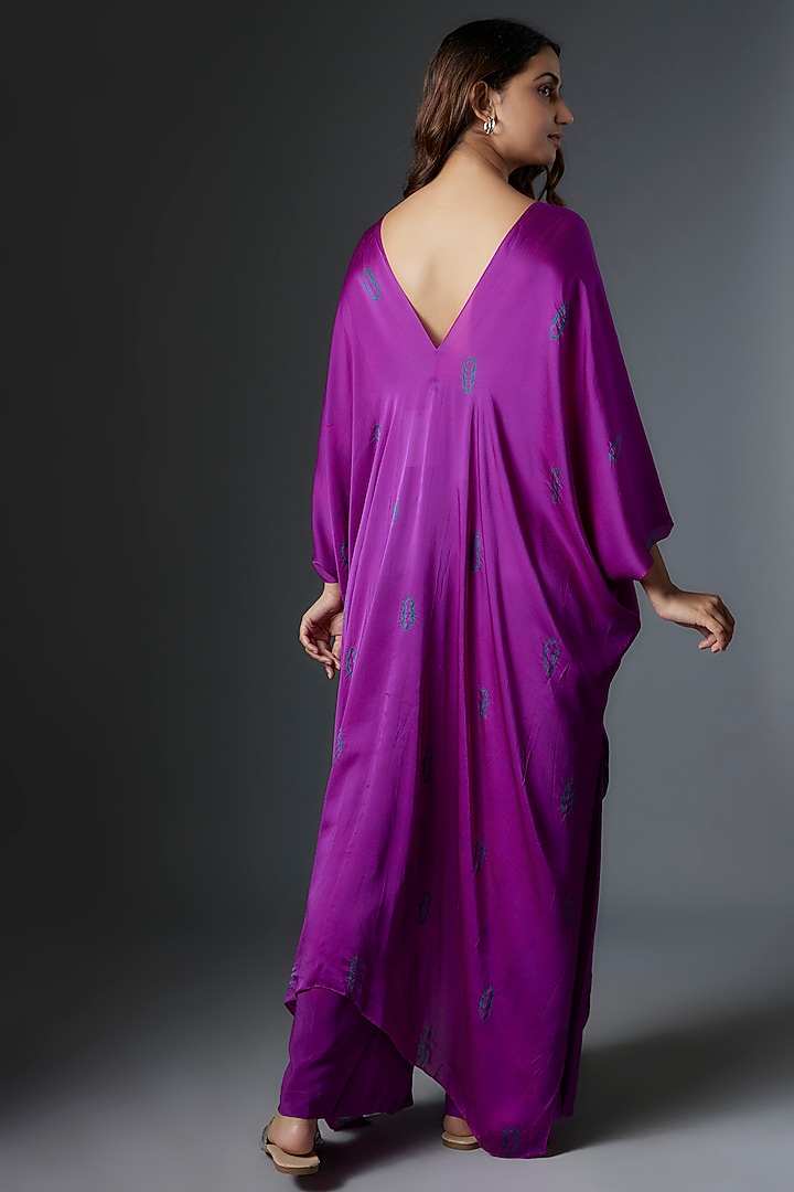 Purple Silk Satin Georgette Bandhani Printed Tunic Set by Stephany at Pernia's Pop Up Shop