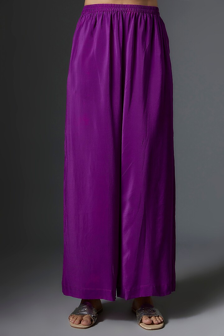 Purple Silk Satin Georgette Bandhani Printed Tunic Set by Stephany at Pernia's Pop Up Shop