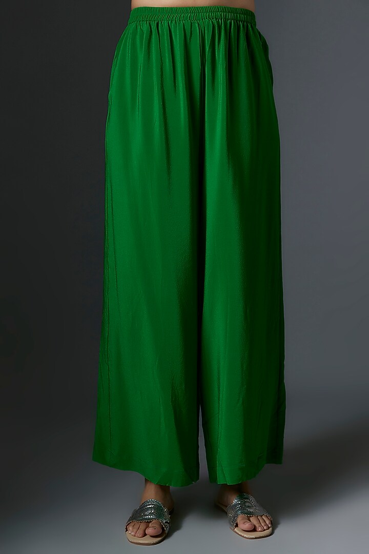 Green Silk Satin Georgette Bandhani Printed Tunic Set by Stephany at Pernia's Pop Up Shop