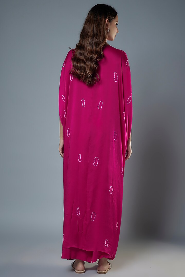Fuchsia Silk Satin Georgette Bandhani Printed Tunic Set by Stephany at Pernia's Pop Up Shop