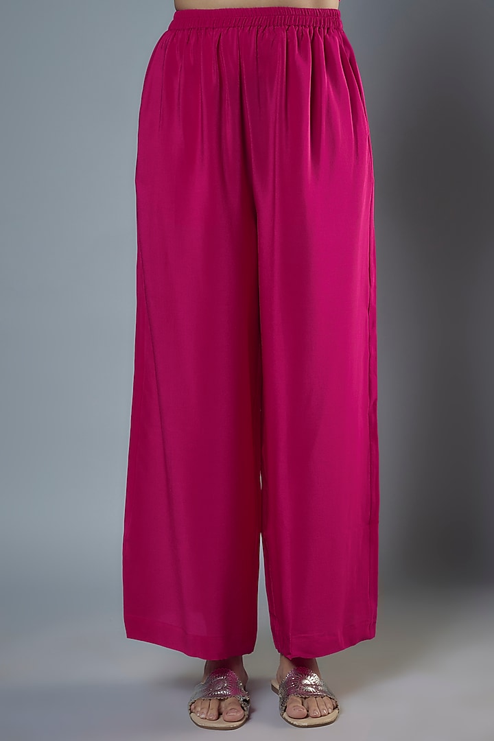 Fuchsia Silk Satin Georgette Bandhani Printed Tunic Set by Stephany at Pernia's Pop Up Shop