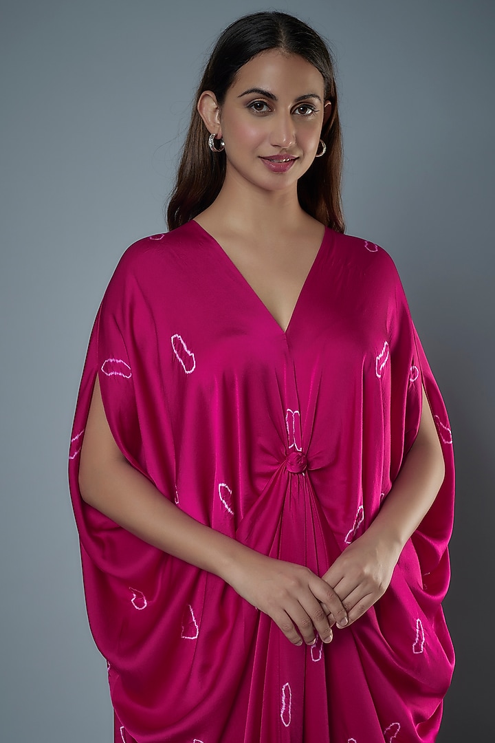 Fuchsia Silk Satin Georgette Bandhani Printed Tunic Set by Stephany at Pernia's Pop Up Shop