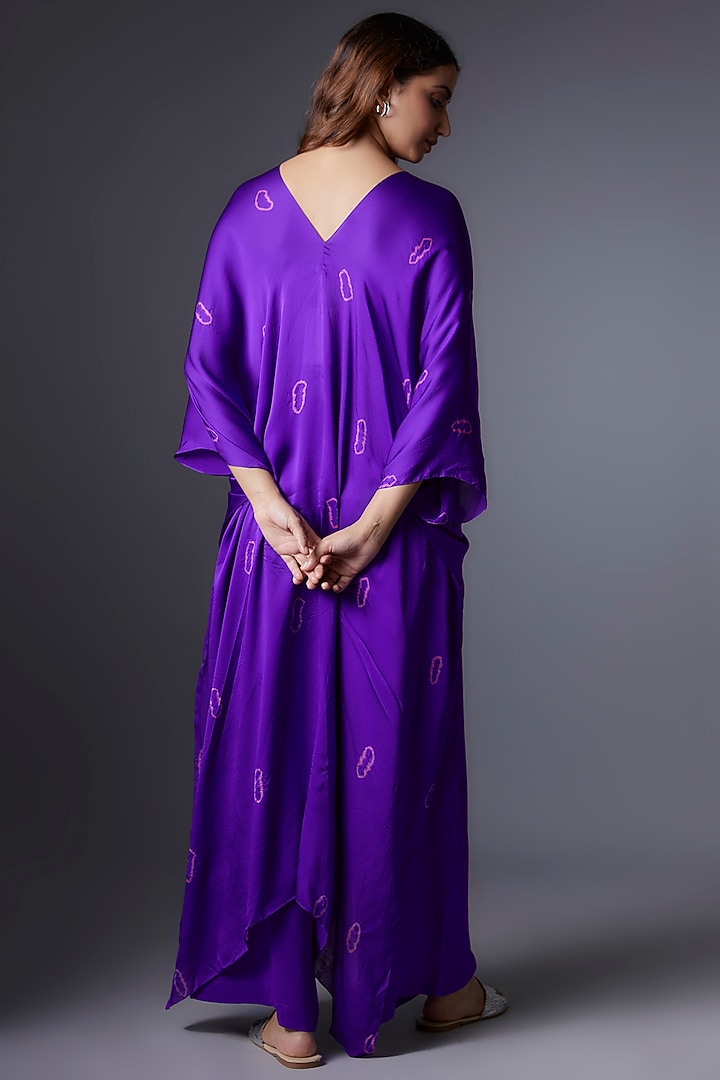 Purple Silk Satin Georgette Bandhani Printed Tunic Set by Stephany at Pernia's Pop Up Shop
