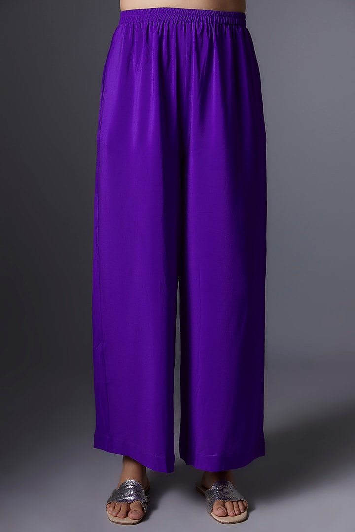 Purple Silk Satin Georgette Bandhani Printed Tunic Set by Stephany at Pernia's Pop Up Shop