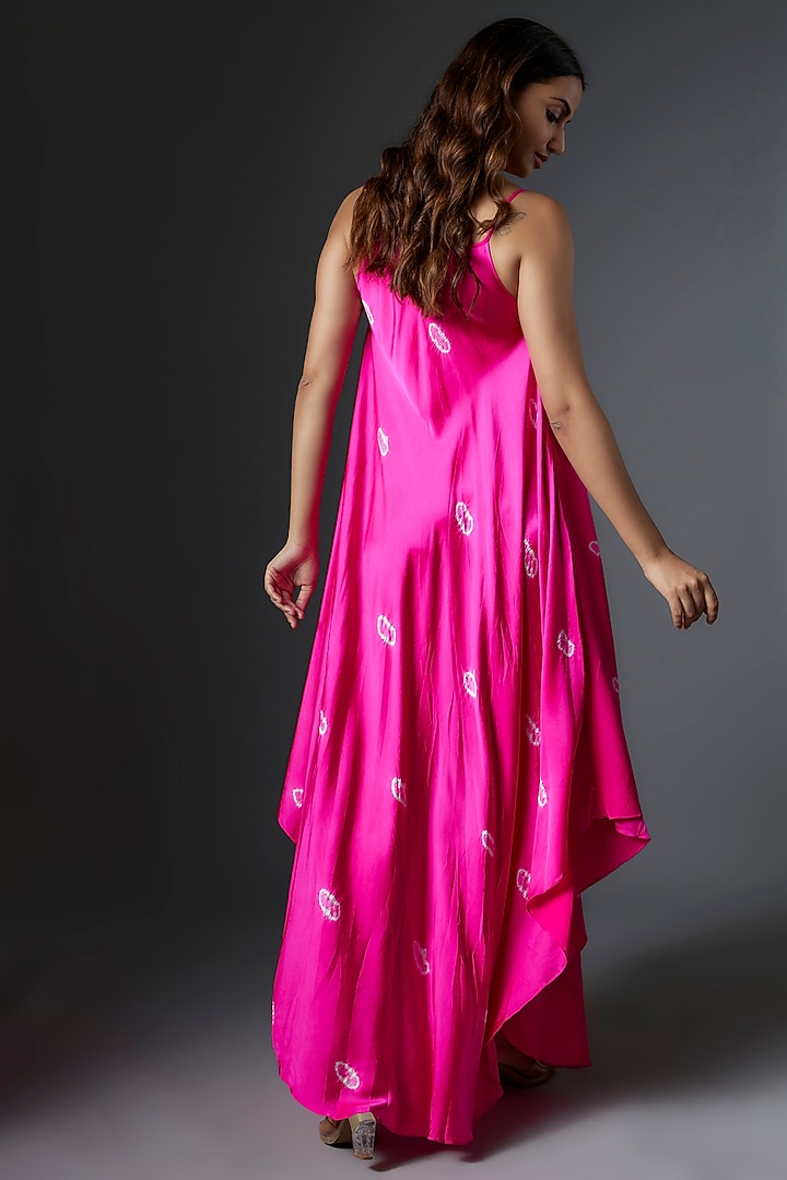 Pink Silk Satin Bandhani Printed Cocktail Dress by Stephany at Pernia's Pop Up Shop