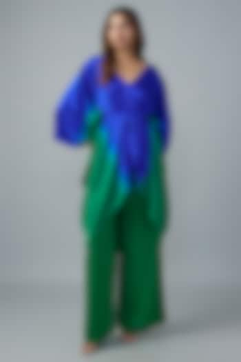 Green Ombre Silk Lycra Satin Kaftan Set by Stephany at Pernia's Pop Up Shop