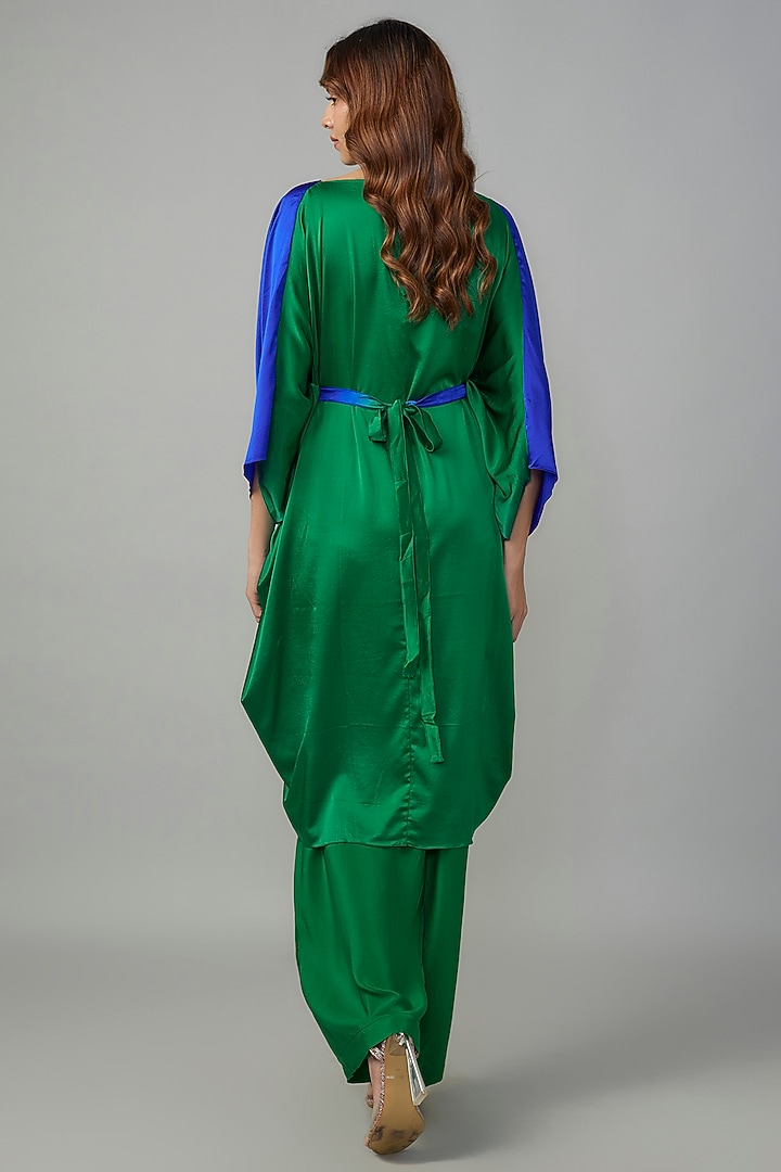 Green Ombre Silk Lycra Satin Kaftan Set by Stephany at Pernia's Pop Up Shop