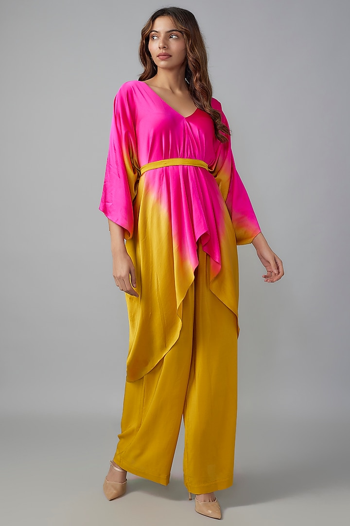 Golden Ombre Silk Lycra Satin Kaftan Set by Stephany at Pernia's Pop Up Shop