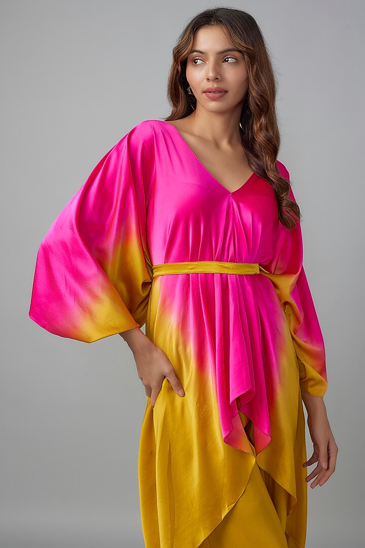 Golden Ombre Silk Lycra Satin Kaftan Set by Stephany at Pernia's Pop Up Shop