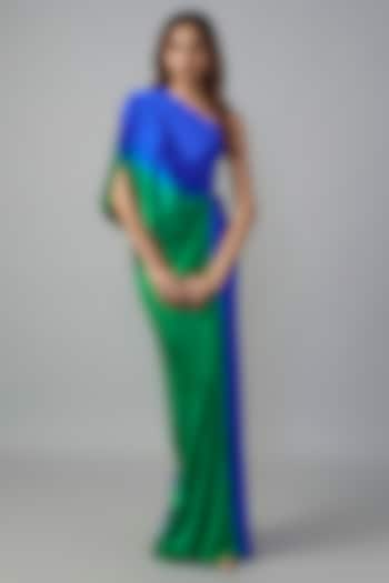 Green Ombre Silk Lycra Satin Front Knotted One-Shoulder Dress by Stephany at Pernia's Pop Up Shop