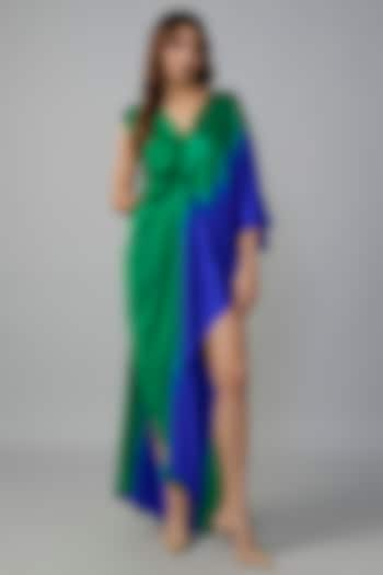 Green Ombre Silk Lycra Satin Front Knotted Dress by Stephany at Pernia's Pop Up Shop