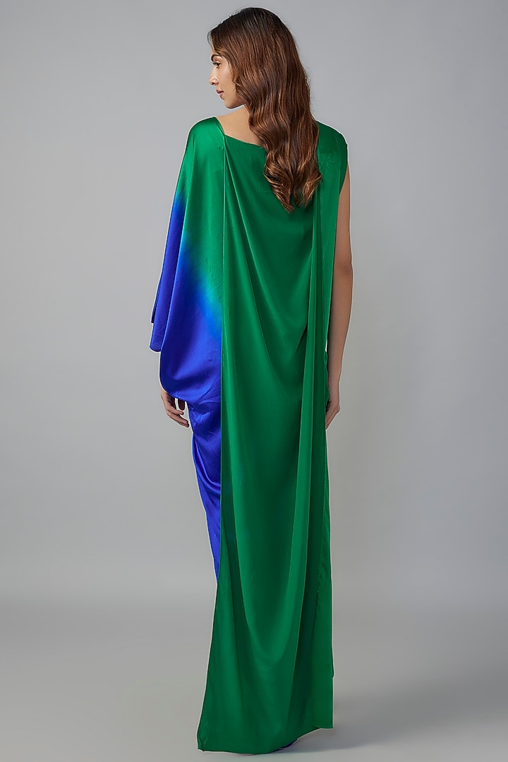 Green Ombre Silk Lycra Satin Front Knotted Vacation Dress by Stephany at Pernia's Pop Up Shop