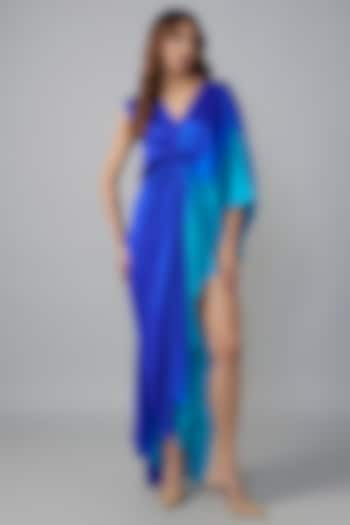 Blue Ombre Silk Lycra Satin Front Knotted Dress by Stephany at Pernia's Pop Up Shop