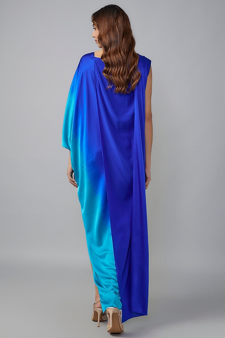 Blue Ombre Silk Lycra Satin Front Knotted Vacation Dress by Stephany at Pernia's Pop Up Shop