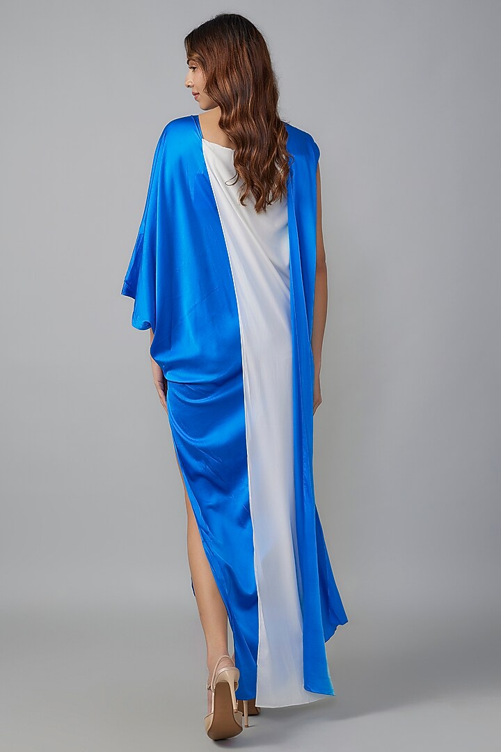 Blue Ombre Silk Lycra Satin Front Knotted Vacation Dress by Stephany at Pernia's Pop Up Shop