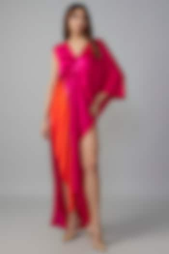 Pink Ombre Silk Lycra Satin Front Knotted Dress by Stephany at Pernia's Pop Up Shop