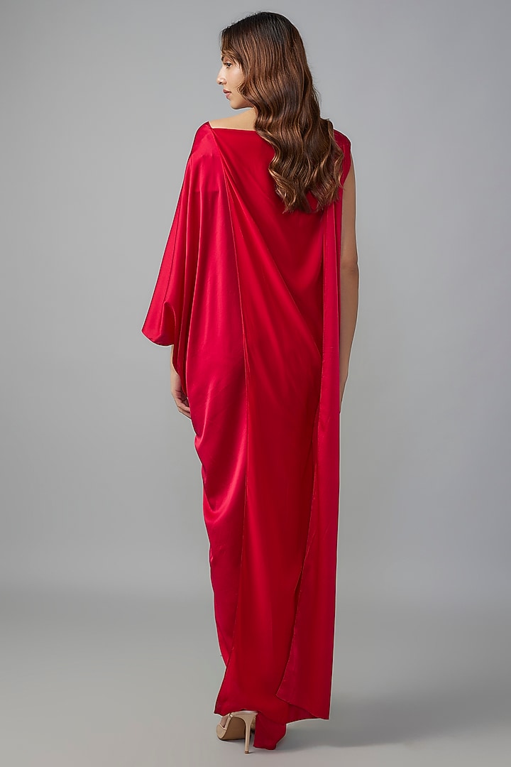 Red Silk Lycra Satin Front Knotted Vacation Dress by Stephany at Pernia's Pop Up Shop