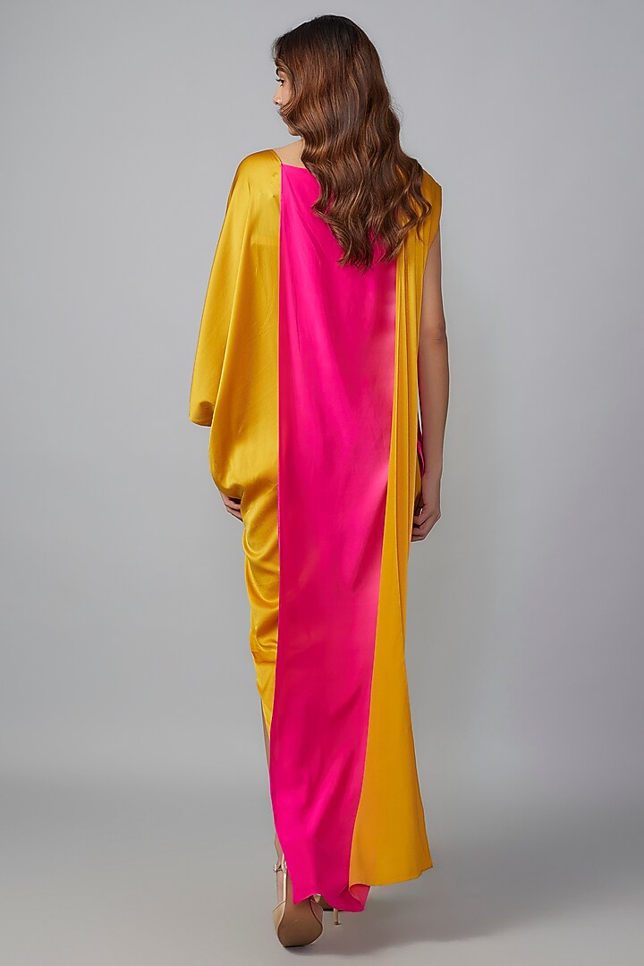 Golden Ombre Silk Lycra Satin Front Knotted Vacation Dress by Stephany at Pernia's Pop Up Shop