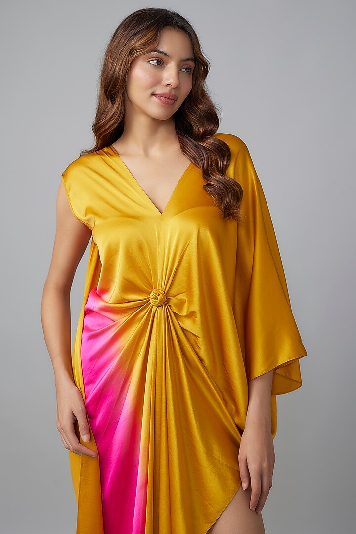 Golden Ombre Silk Lycra Satin Front Knotted Vacation Dress by Stephany at Pernia's Pop Up Shop