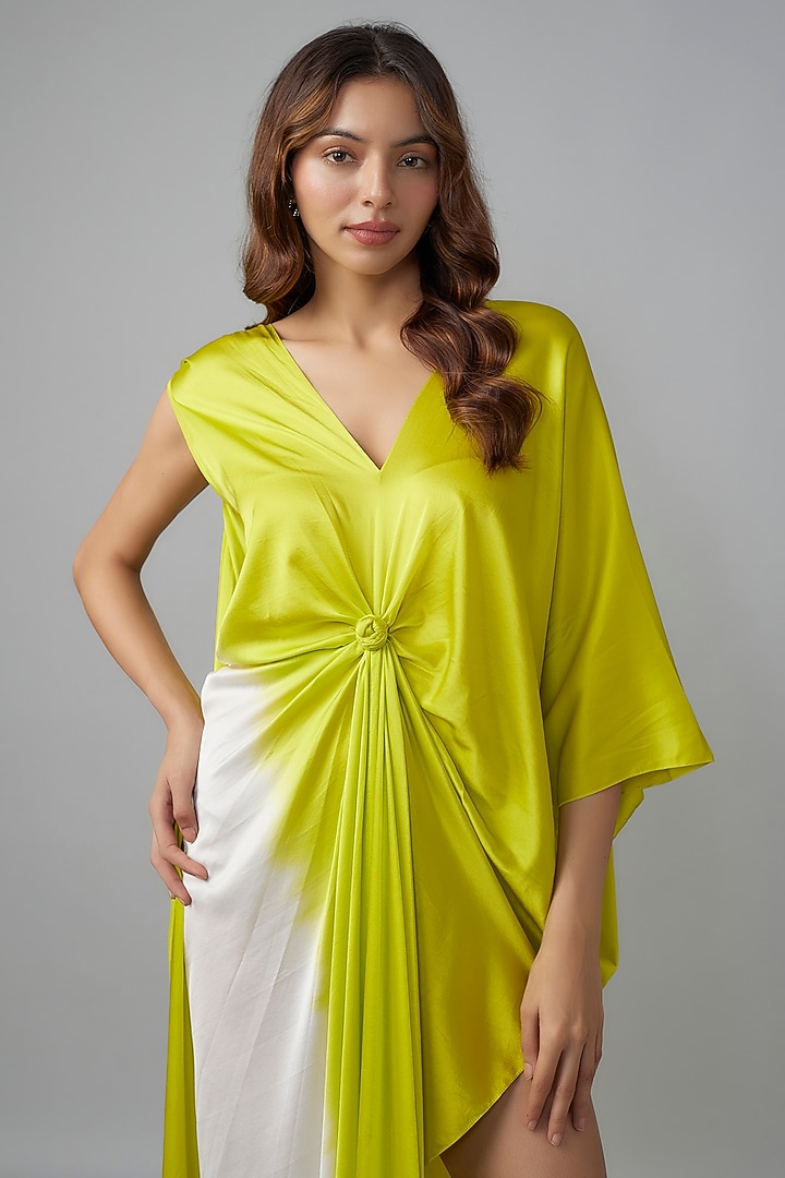 Green Ombre Silk Lycra Satin Front Knotted Vacation Dress by Stephany at Pernia's Pop Up Shop