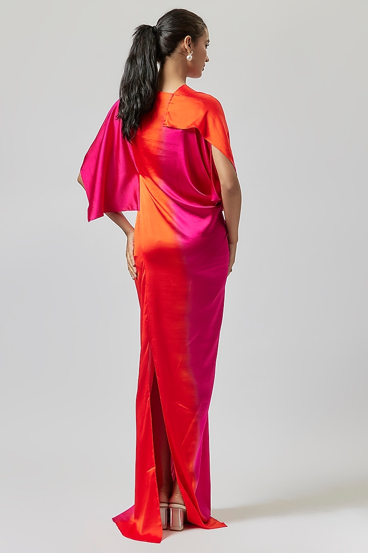 Orange Silk Lycra Satin Off-Shoulder Vacation Dress by Stephany at Pernia's Pop Up Shop