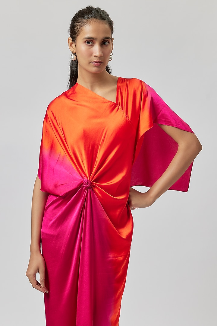 Orange Silk Lycra Satin Off-Shoulder Vacation Dress by Stephany at Pernia's Pop Up Shop