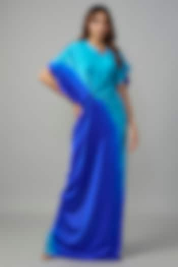 Blue Ombre Silk Lycra Satin Front Knotted Dress by Stephany at Pernia's Pop Up Shop