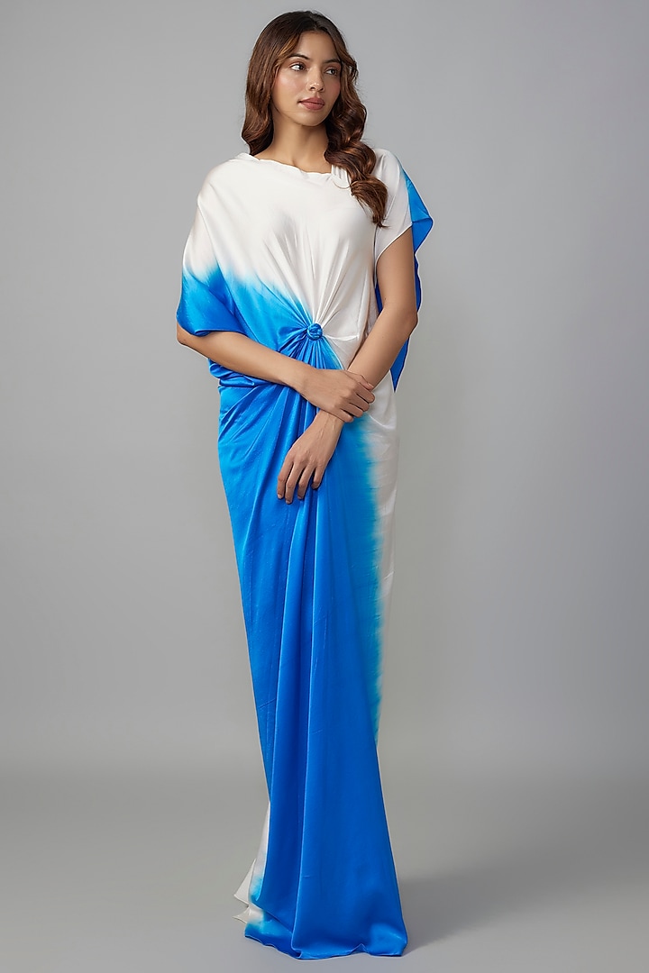 Blue Ombre Silk Lycra Satin Front Knotted Dress by Stephany at Pernia's Pop Up Shop