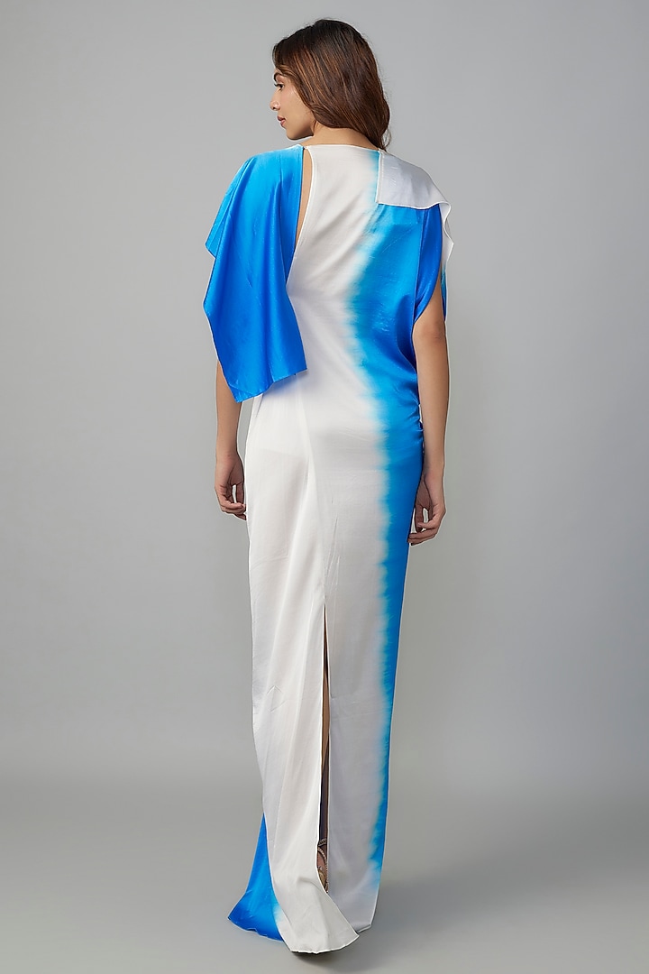 Blue Ombre Silk Lycra Satin Front Knotted Vacation Dress by Stephany at Pernia's Pop Up Shop