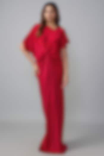 Red Ombre Silk Lycra Satin Front Knotted Dress by Stephany at Pernia's Pop Up Shop