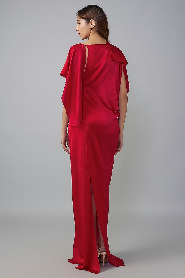 Red Ombre Silk Lycra Satin Front Knotted Vacation Dress by Stephany at Pernia's Pop Up Shop