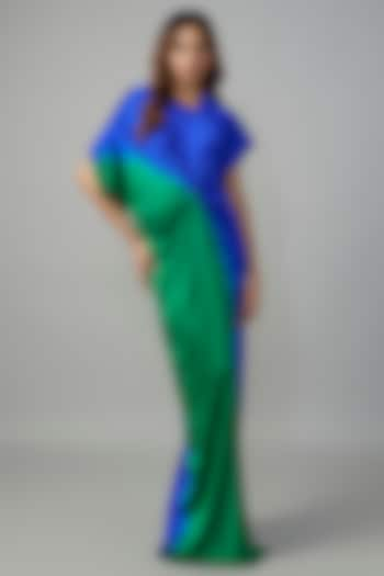 Green Ombre Silk Lycra Satin Front Knotted Dress by Stephany at Pernia's Pop Up Shop