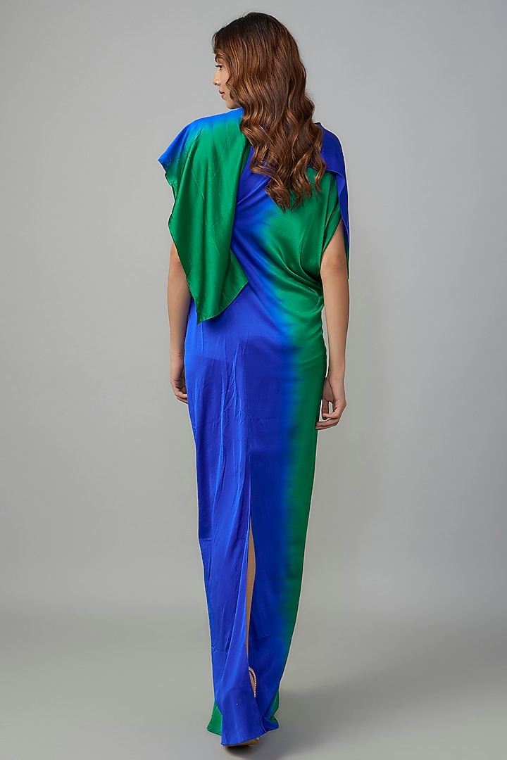 Green Ombre Silk Lycra Satin Front Knotted Vacation Dress by Stephany at Pernia's Pop Up Shop