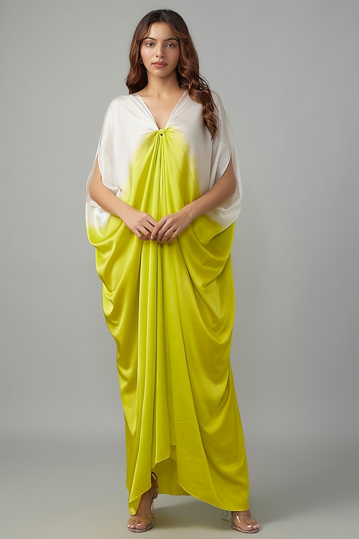 Green Ombre Silk Lycra Satin Kaftan by Stephany at Pernia's Pop Up Shop