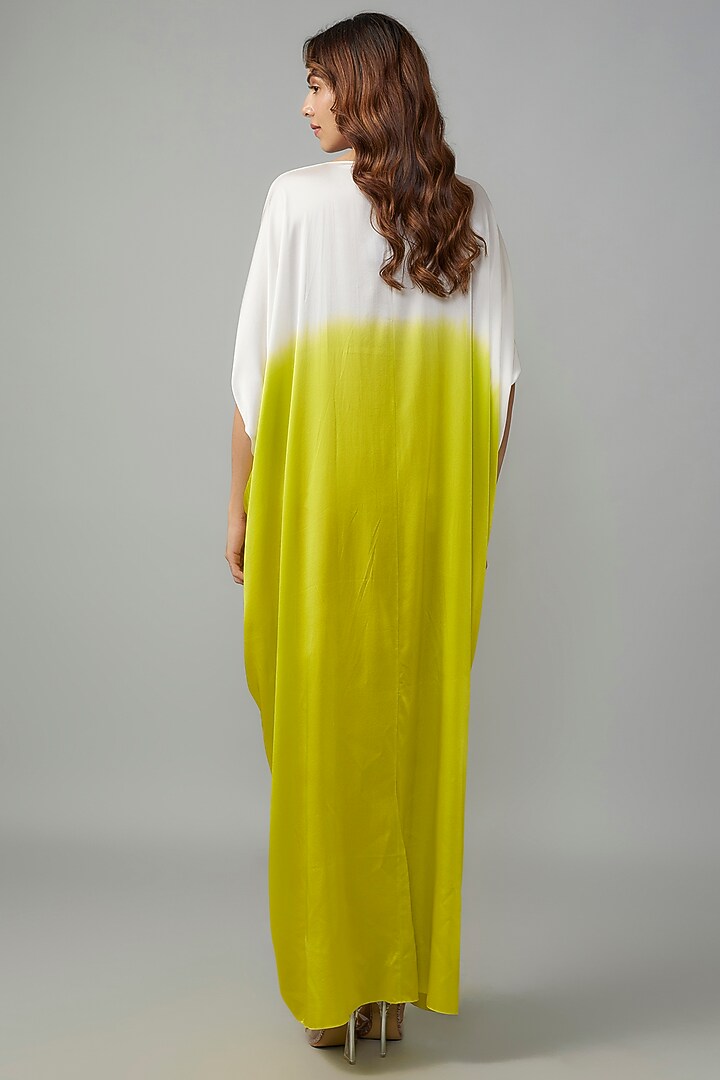 Green Ombre Silk Lycra Satin Kaftan by Stephany at Pernia's Pop Up Shop