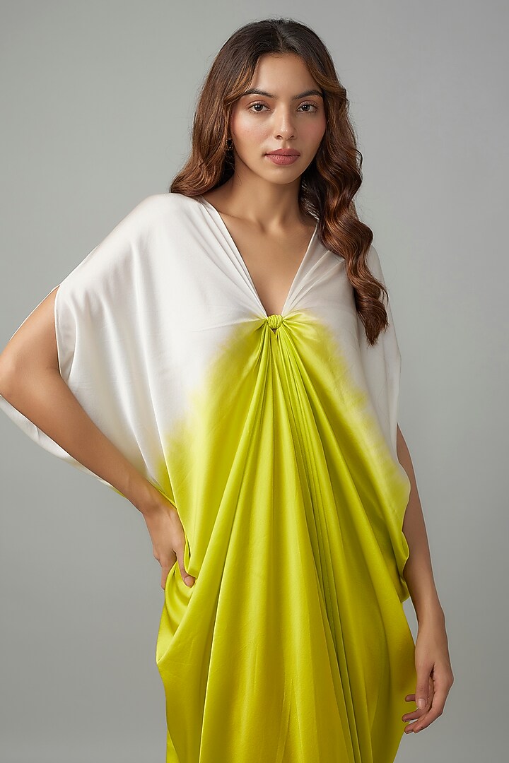 Green Ombre Silk Lycra Satin Kaftan by Stephany at Pernia's Pop Up Shop