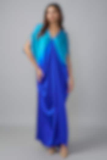 Blue Ombre Silk Lycra Satin Kaftan by Stephany at Pernia's Pop Up Shop