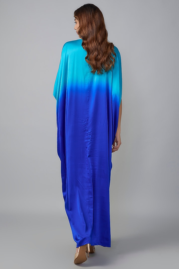 Blue Ombre Silk Lycra Satin Kaftan by Stephany at Pernia's Pop Up Shop