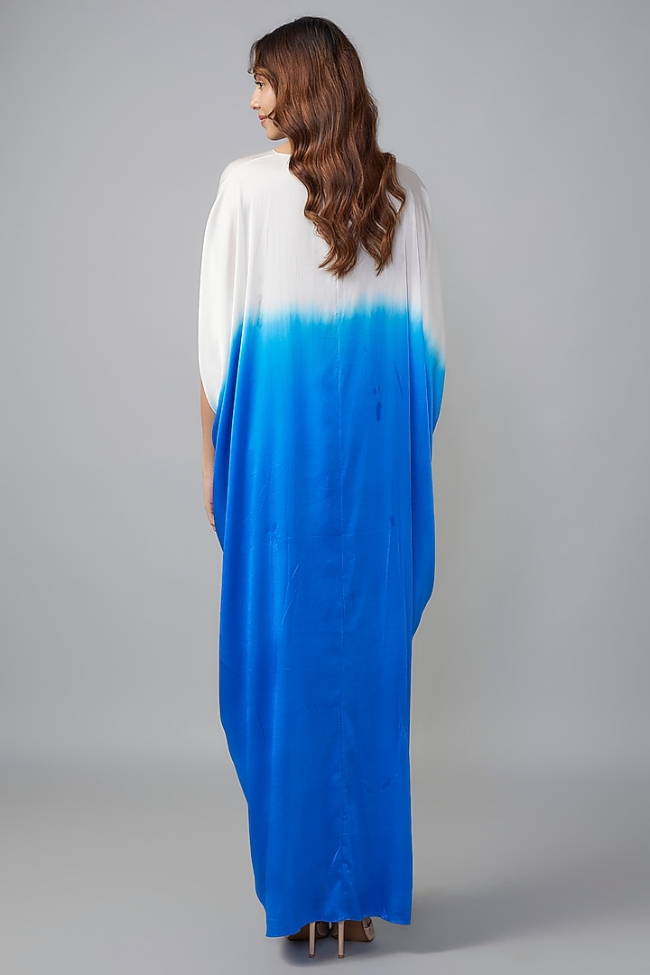 Blue Ombre Silk Lycra Satin Kaftan by Stephany at Pernia's Pop Up Shop